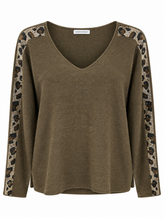 Wild Shine Trim Sleeve Italian Knit Sweater- Brown