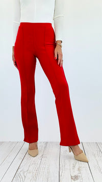 Sleek High-Waisted Flare Pants - Red-170 Bottoms-Love Poem-Coastal Bloom Boutique, find the trendiest versions of the popular styles and looks Located in Indialantic, FL