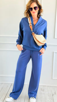 Scuba Luxe Zip Top & Pant Set-Smoky Navy-210 Loungewear/Sets-RAE MODE-Coastal Bloom Boutique, find the trendiest versions of the popular styles and looks Located in Indialantic, FL