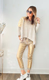 Glistening Italian Joggers - Taupe / Gold-180 Joggers-Germany-Coastal Bloom Boutique, find the trendiest versions of the popular styles and looks Located in Indialantic, FL