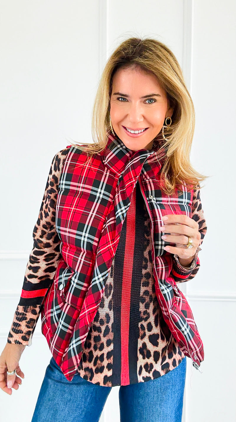 Plaid Printed Padded Vest - Red-150 Cardigans/Layers-Jodifl-Coastal Bloom Boutique, find the trendiest versions of the popular styles and looks Located in Indialantic, FL