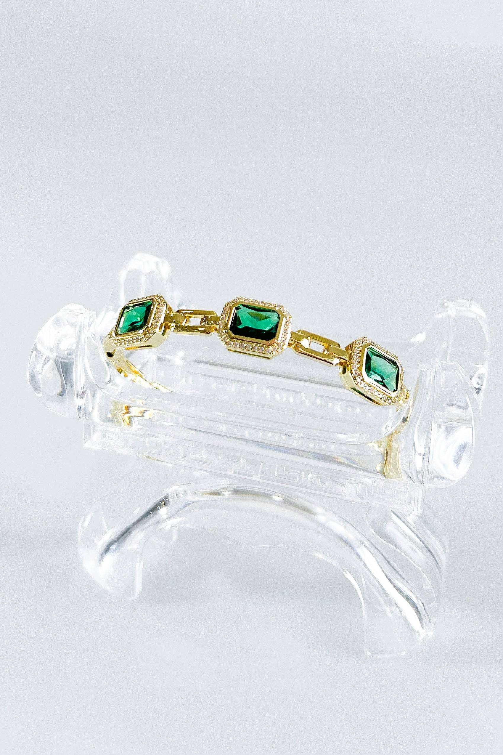 Emerald Halo Station Bangle Bracelet-230 Jewelry-NYC-Coastal Bloom Boutique, find the trendiest versions of the popular styles and looks Located in Indialantic, FL