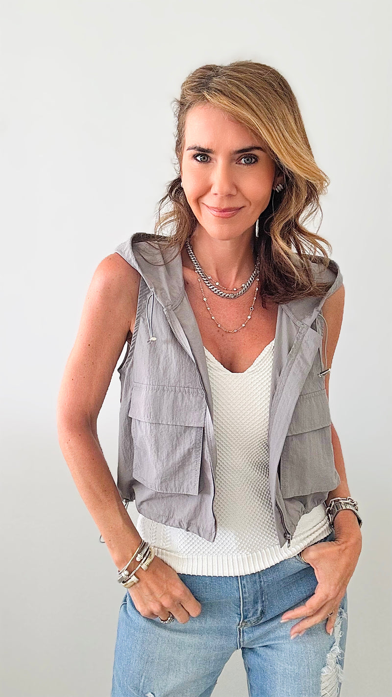 Hooded Cargo Vest - Grey-160 Jackets-Love Tree Fashion-Coastal Bloom Boutique, find the trendiest versions of the popular styles and looks Located in Indialantic, FL