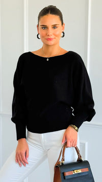Sunday Muse Dolman Knit Sweater - Black-140 Sweaters-she + sky-Coastal Bloom Boutique, find the trendiest versions of the popular styles and looks Located in Indialantic, FL