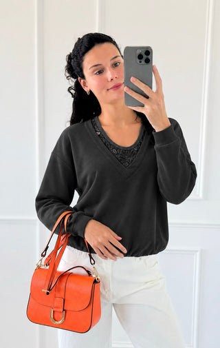 Lace Layered Sweatshirt Top