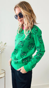 Pop Cat Sweater - Green-140 Sweaters-Chasing Bandits-Coastal Bloom Boutique, find the trendiest versions of the popular styles and looks Located in Indialantic, FL