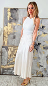 Brooklyn Italian Satin Midi Skirt - Oyster-170 Bottoms-Italianissimo-Coastal Bloom Boutique, find the trendiest versions of the popular styles and looks Located in Indialantic, FL