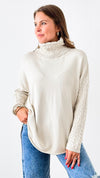 Cable Turtleneck Italian Sweater- Oyster-140 Sweaters-Italianissimo-Coastal Bloom Boutique, find the trendiest versions of the popular styles and looks Located in Indialantic, FL