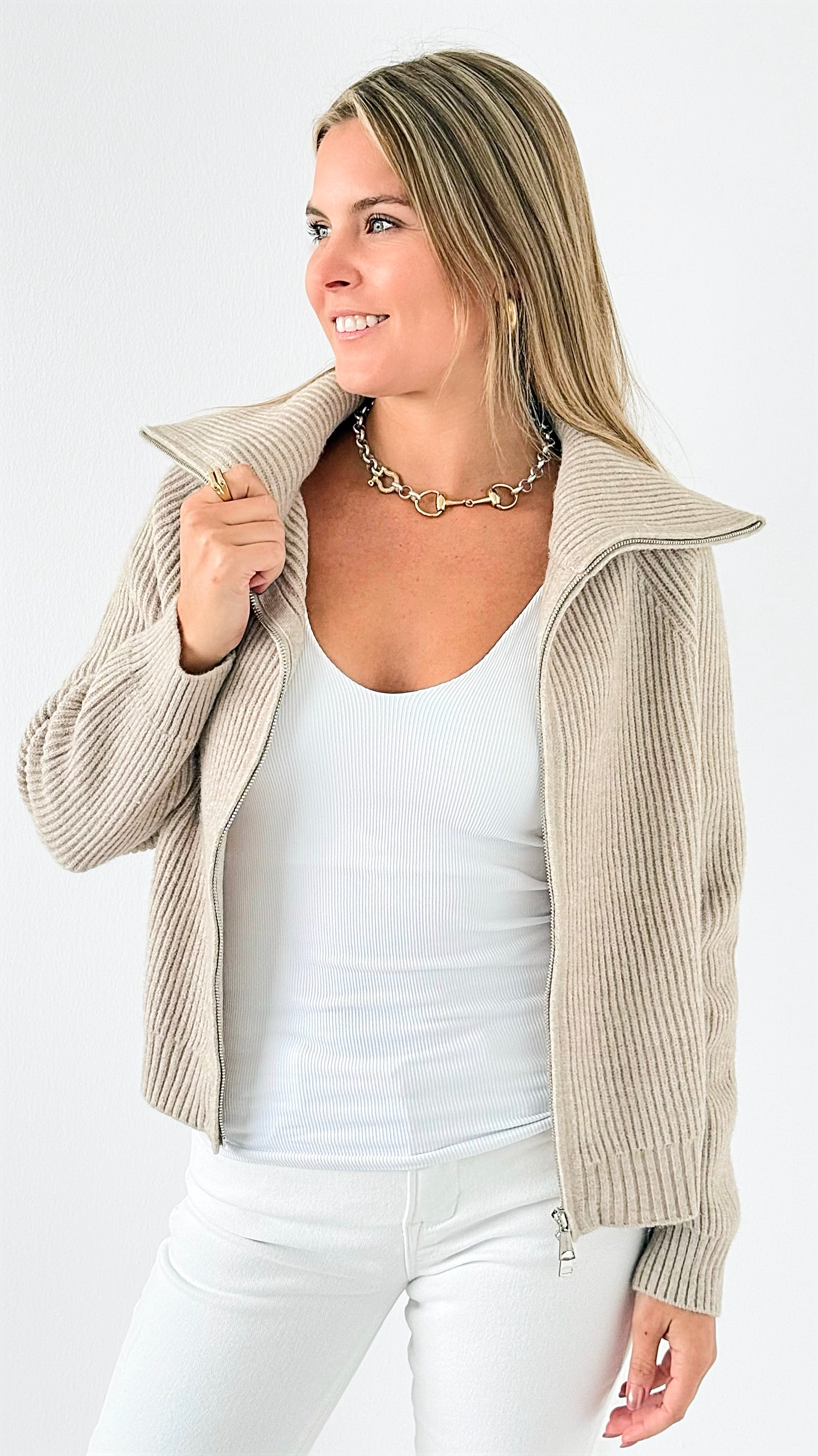 Cozy Luxe Ribbed Zip Cardigan-130 Long sleeve top-YELETE-Coastal Bloom Boutique, find the trendiest versions of the popular styles and looks Located in Indialantic, FL