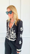 Embroidery Detail Front Tie Long Sleeve Jacket-160 Jackets-Blu Pepper-Coastal Bloom Boutique, find the trendiest versions of the popular styles and looks Located in Indialantic, FL