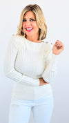 Sailor's Charm Ribbed Sweater- Ivory-130 Long sleeve top-SANTOORI-Coastal Bloom Boutique, find the trendiest versions of the popular styles and looks Located in Indialantic, FL