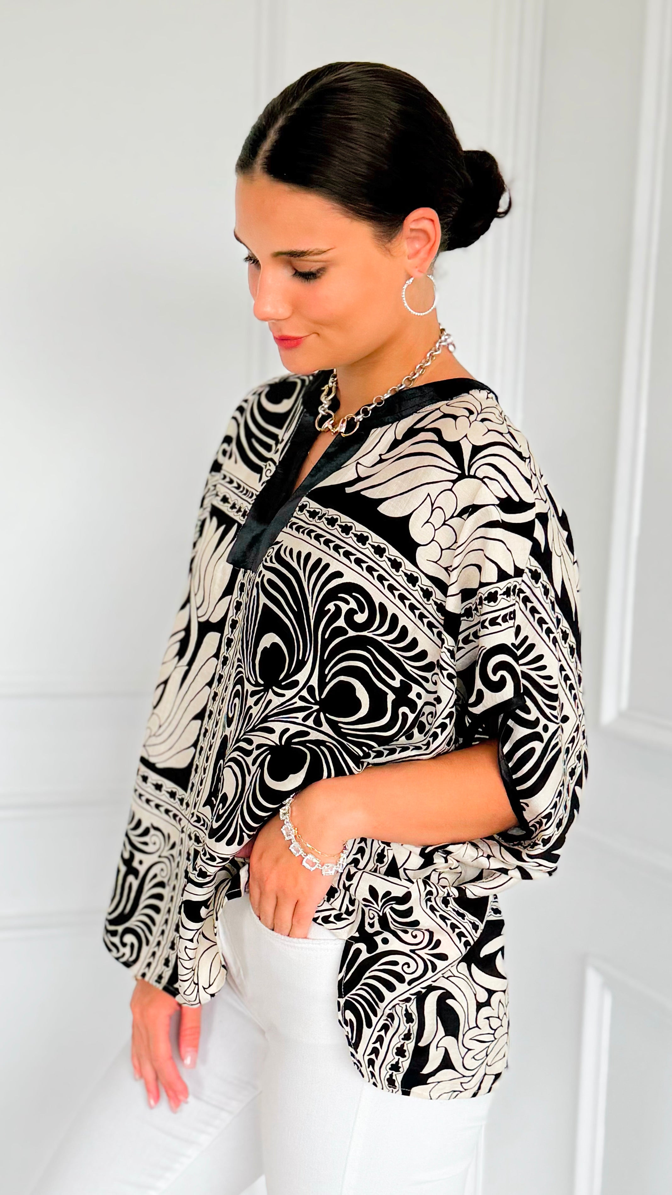Sketchbook Stroll Popover Top-110 Short Sleeve Tops-GIGIO-Coastal Bloom Boutique, find the trendiest versions of the popular styles and looks Located in Indialantic, FL