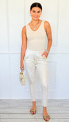 Shine-On Glistening Italian Joggers - White/Gold-180 Joggers-Italianissimo-Coastal Bloom Boutique, find the trendiest versions of the popular styles and looks Located in Indialantic, FL
