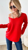 Soho Italian V-Neck Pullover - Red-140 Sweaters-Italianissimo-Coastal Bloom Boutique, find the trendiest versions of the popular styles and looks Located in Indialantic, FL