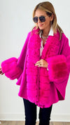 Faux Fur Poncho - Fuchsia-150 Cardigans/Layers-original usa-Coastal Bloom Boutique, find the trendiest versions of the popular styles and looks Located in Indialantic, FL