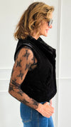 Aspen Crush Quilted Velvet Vest-Black-160 Jackets-mystree-Coastal Bloom Boutique, find the trendiest versions of the popular styles and looks Located in Indialantic, FL