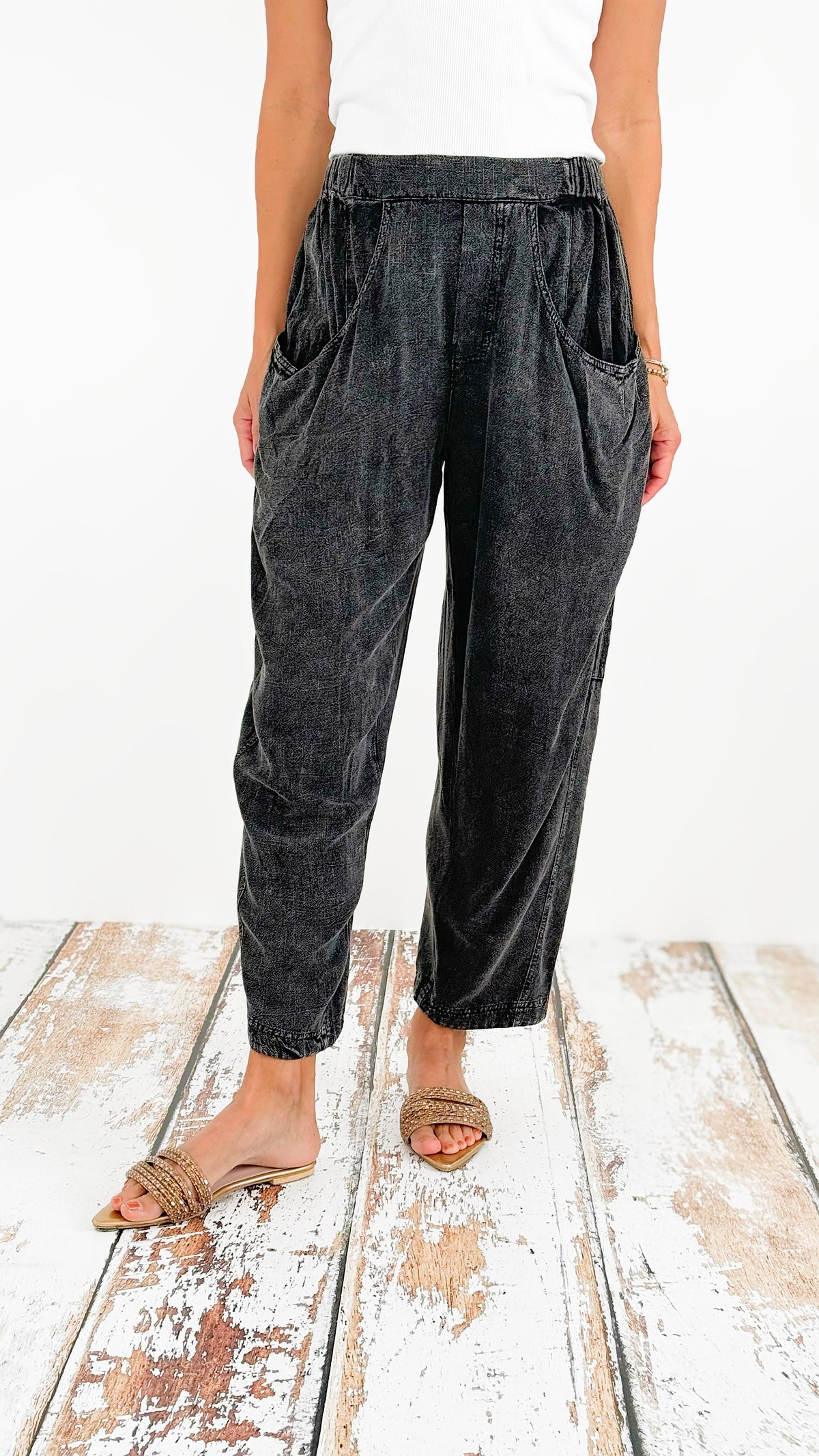 Mineral Washed Barrel Leg Pants-170 Bottoms-Anniewear-Coastal Bloom Boutique, find the trendiest versions of the popular styles and looks Located in Indialantic, FL