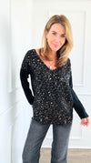 Shimmer Speckled Italian Pullover- Black-130 Long sleeve top-Italianissimo-Coastal Bloom Boutique, find the trendiest versions of the popular styles and looks Located in Indialantic, FL