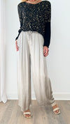 Angora Italian Satin Pant - Greige-170 Bottoms-Germany-Coastal Bloom Boutique, find the trendiest versions of the popular styles and looks Located in Indialantic, FL