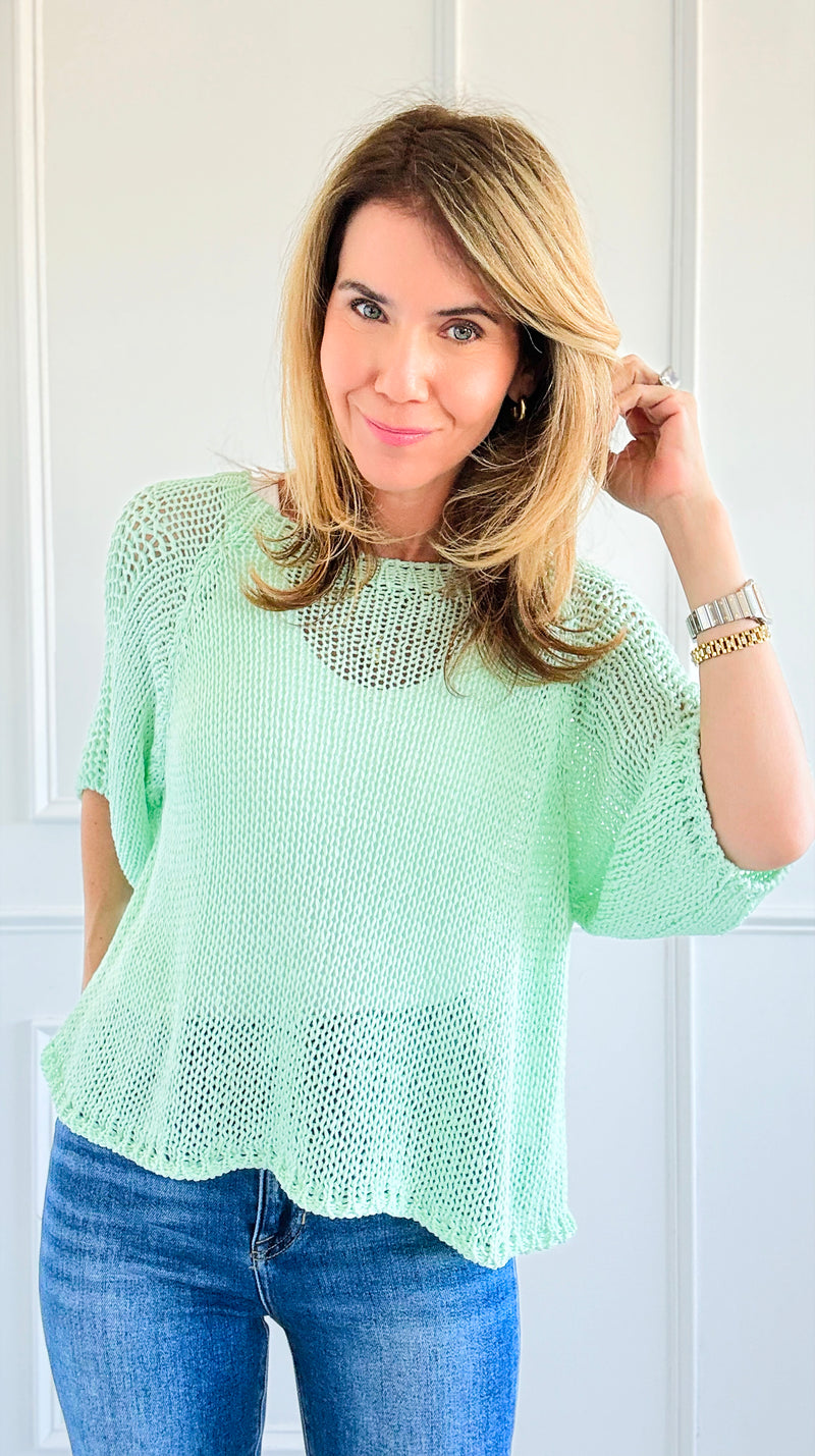 Summer Mesh Italian Knit Top- Mint-140 Sweaters-Italianissimo-Coastal Bloom Boutique, find the trendiest versions of the popular styles and looks Located in Indialantic, FL