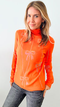 Rhinestones Bows Turtleneck Sweater - Orange-140 Sweaters-Chasing Bandits-Coastal Bloom Boutique, find the trendiest versions of the popular styles and looks Located in Indialantic, FL