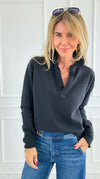 Eileen Cozy Lounge Collar Pullover Top - Black-110 Long Sleeve Tops-MONO B-Coastal Bloom Boutique, find the trendiest versions of the popular styles and looks Located in Indialantic, FL