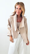 Italian Kaleidoscope Scuba Jacket - Taupe-160 Jackets-Italianissimo-Coastal Bloom Boutique, find the trendiest versions of the popular styles and looks Located in Indialantic, FL