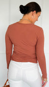 Button Me Up Ribbed Top - Dusty Copper-130 Long Sleeve Tops-YELETE-Coastal Bloom Boutique, find the trendiest versions of the popular styles and looks Located in Indialantic, FL