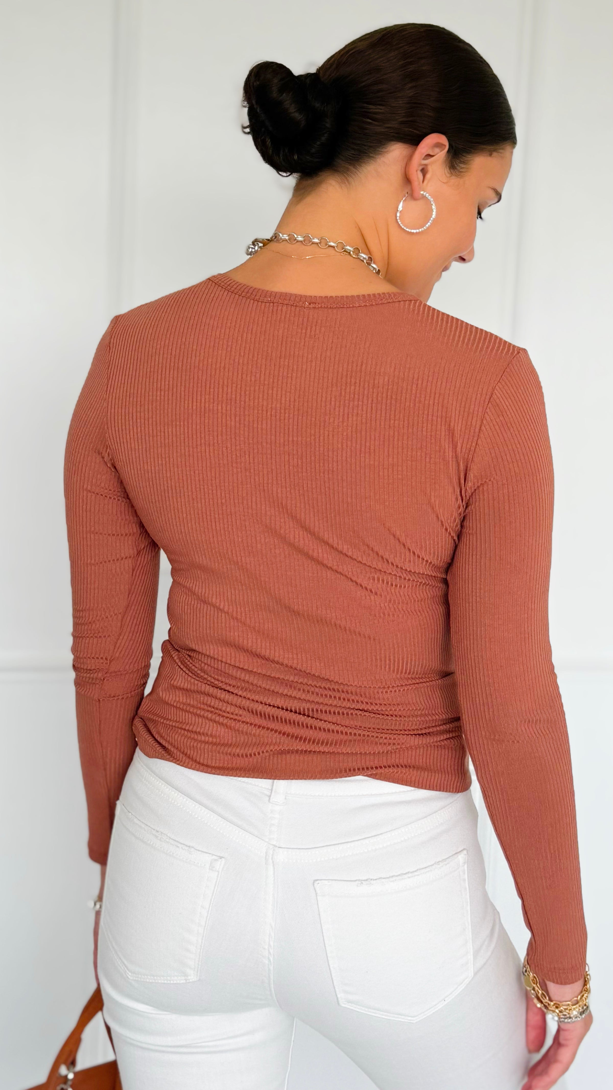 Button Me Up Ribbed Top - Dusty Copper-130 Long Sleeve Tops-YELETE-Coastal Bloom Boutique, find the trendiest versions of the popular styles and looks Located in Indialantic, FL