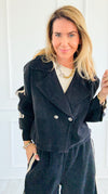 Tracked Threads Cropped Italian Jacket- Black