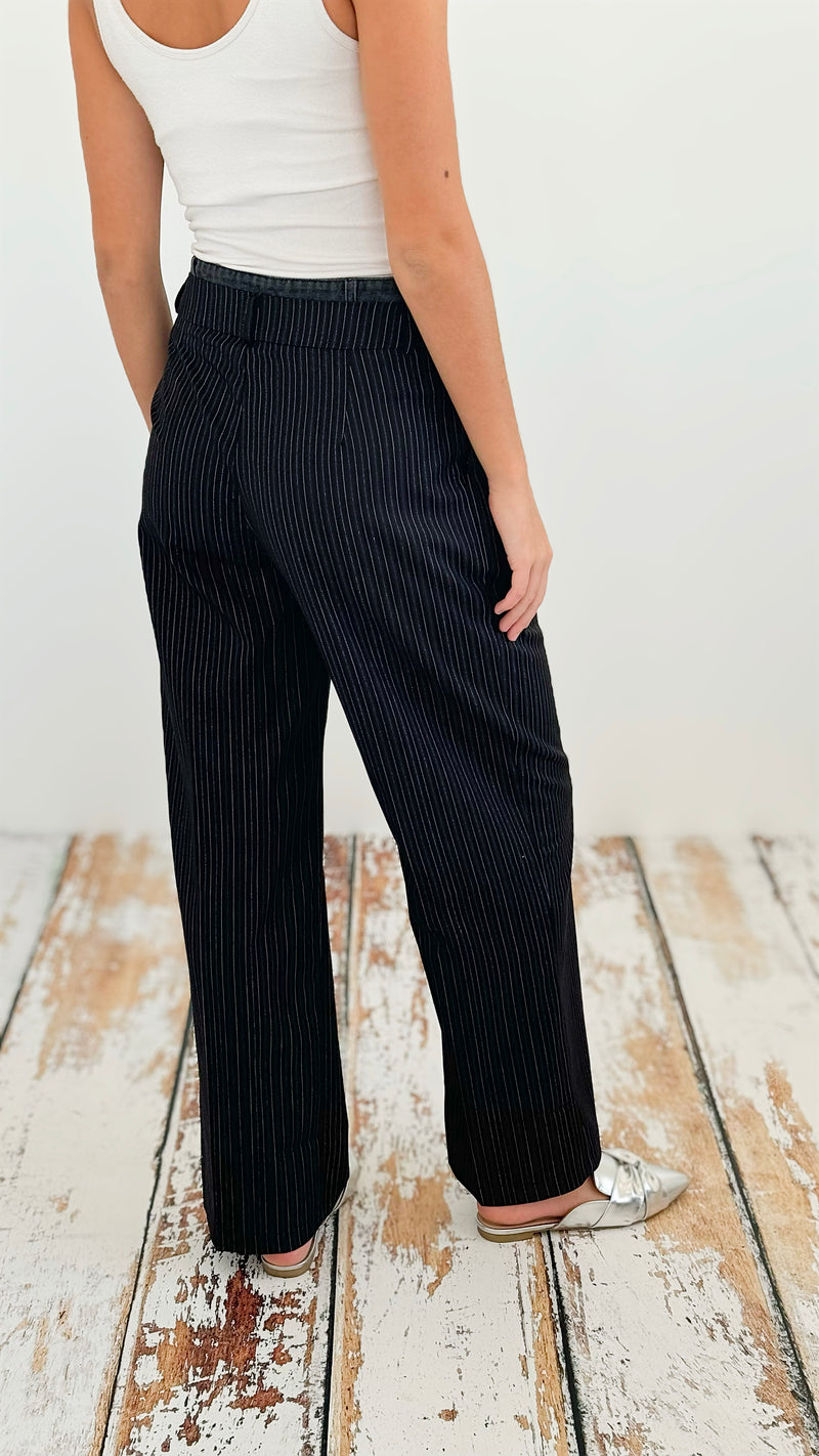 Contrast Pinstripe Pants - Black-170 Bottoms-Galita-Coastal Bloom Boutique, find the trendiest versions of the popular styles and looks Located in Indialantic, FL