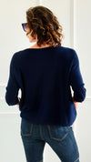 Break Free Round - Neck 3/4 Sleeve Italian Sweater Top - Navy-140 Sweaters-J.D. PRONTO MODA-Coastal Bloom Boutique, find the trendiest versions of the popular styles and looks Located in Indialantic, FL