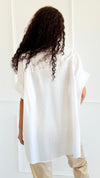 Desert Glow Embroidered Italian Button Top- White-110 short Sleeve Top-TATTOO Z-Coastal Bloom Boutique, find the trendiest versions of the popular styles and looks Located in Indialantic, FL