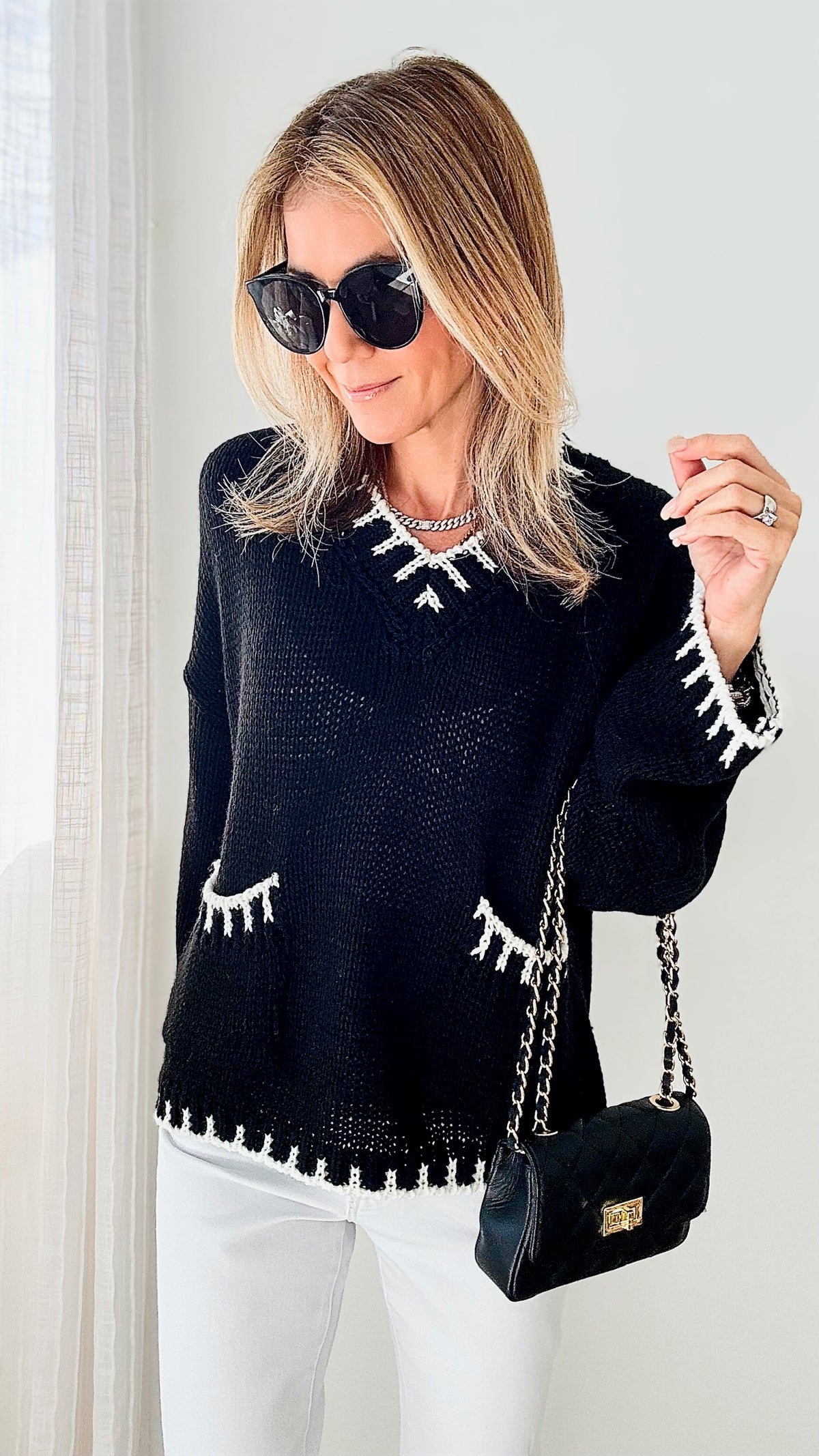 Cozy Cabin Italian Knit Sweater- Black-140 Sweaters-Germany-Coastal Bloom Boutique, find the trendiest versions of the popular styles and looks Located in Indialantic, FL
