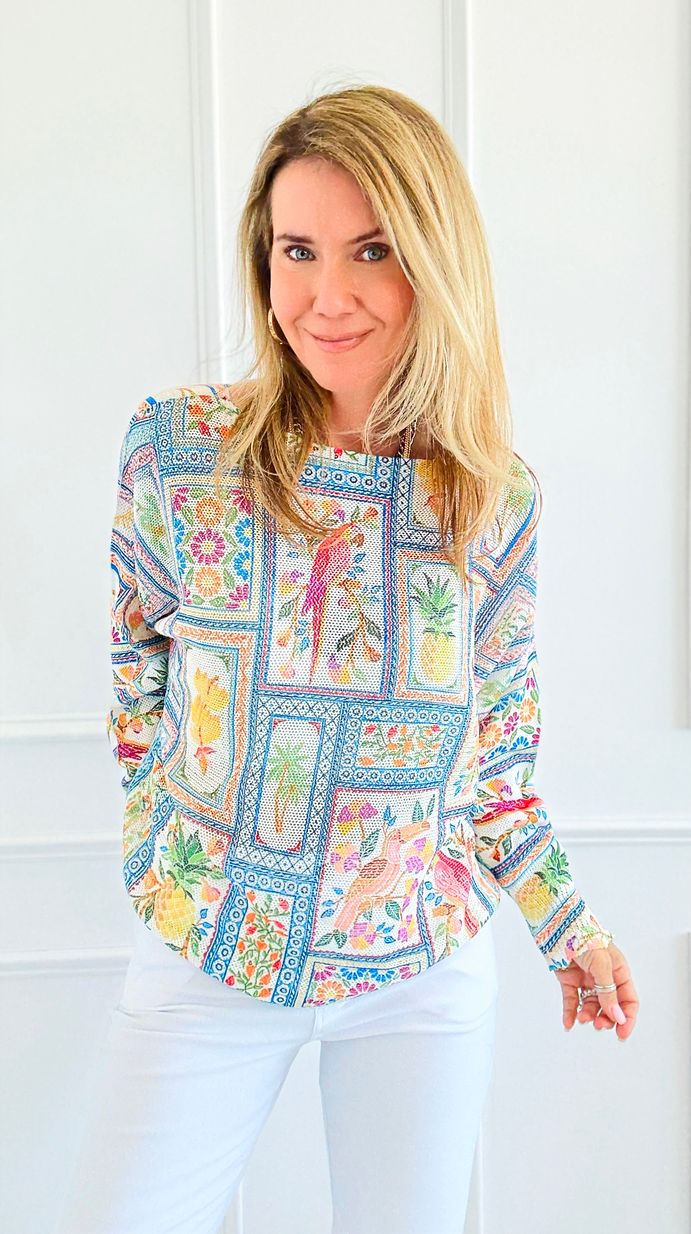 Tropical Windows Italian St Tropez Sweater-140 Sweaters-SORPRESA-Coastal Bloom Boutique, find the trendiest versions of the popular styles and looks Located in Indialantic, FL