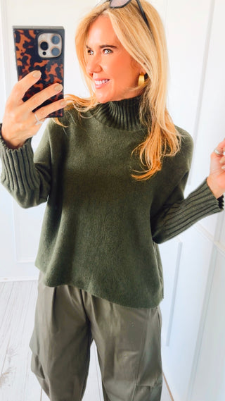 Break Free Long Sleeve Italian Sweater Top - Olive