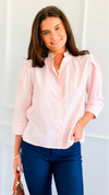 Graceful Stripes Button-Up Blouse - Blush-130 Long sleeve top-Jodifl-Coastal Bloom Boutique, find the trendiest versions of the popular styles and looks Located in Indialantic, FL