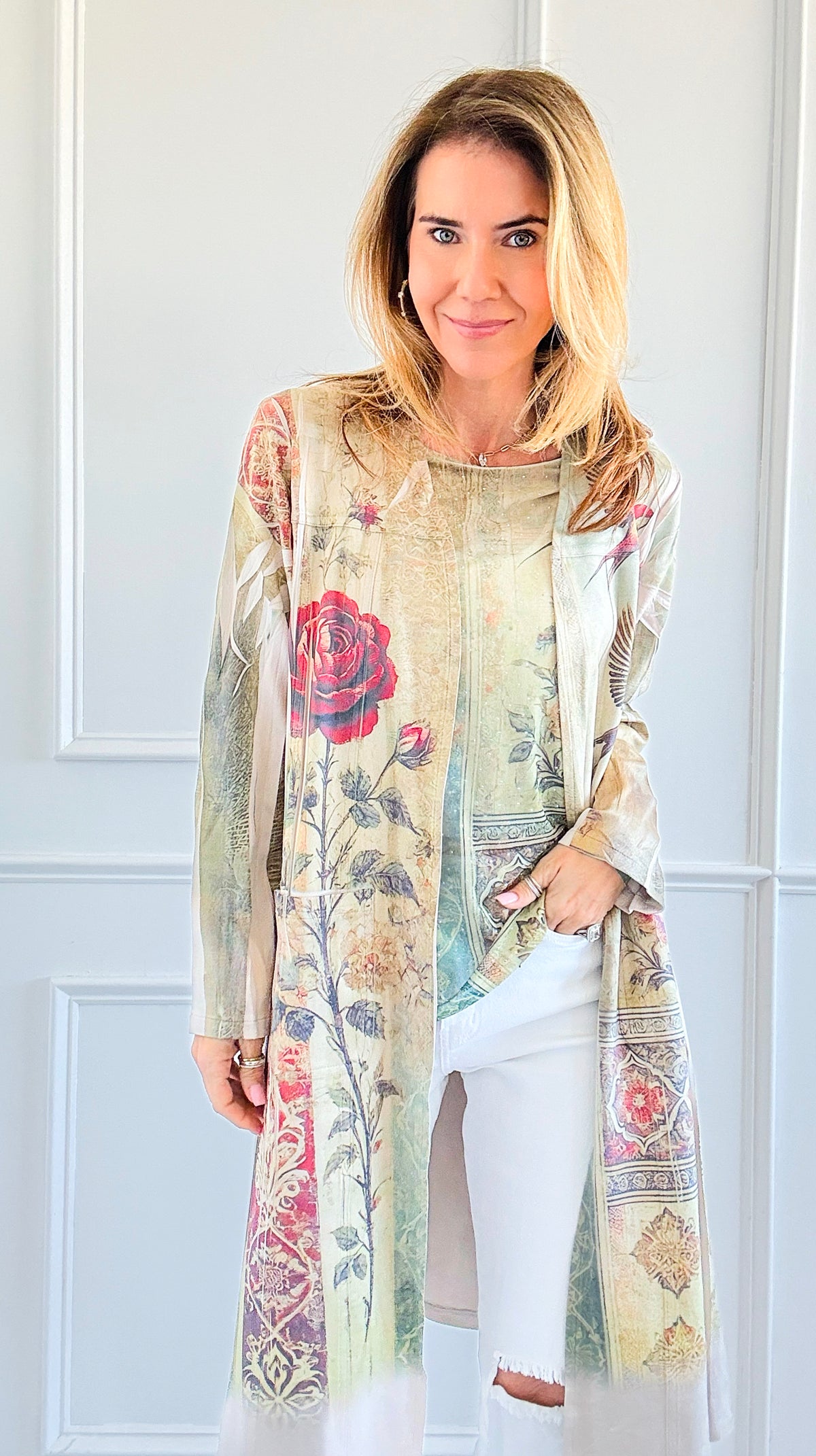 Garden Reverie Long Cardigan-160 Jackets-Origami Fashion Inc-Coastal Bloom Boutique, find the trendiest versions of the popular styles and looks Located in Indialantic, FL