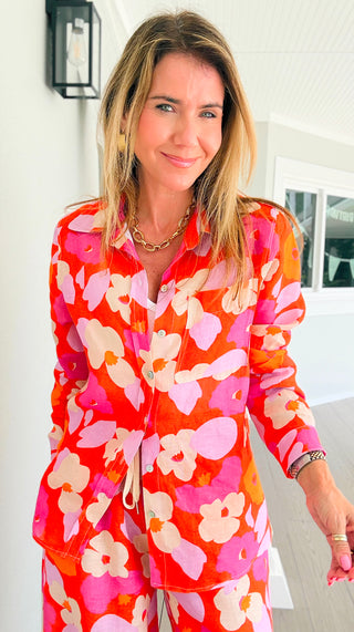 Sunset Spritz Tuscany Linen Italian Button Top