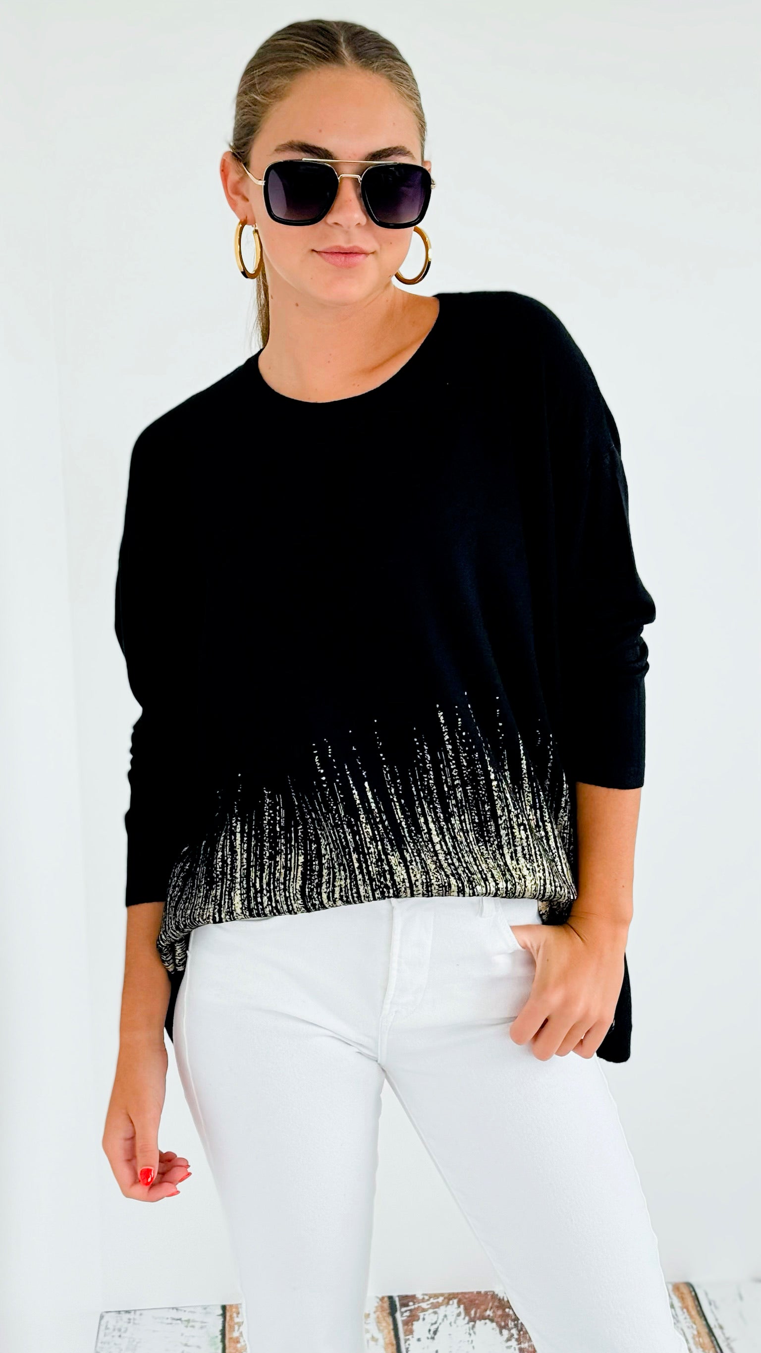 Midpoint Long sleeve Italian Pullover - Black-130 Long Sleeve Tops-Italianissimo-Coastal Bloom Boutique, find the trendiest versions of the popular styles and looks Located in Indialantic, FL