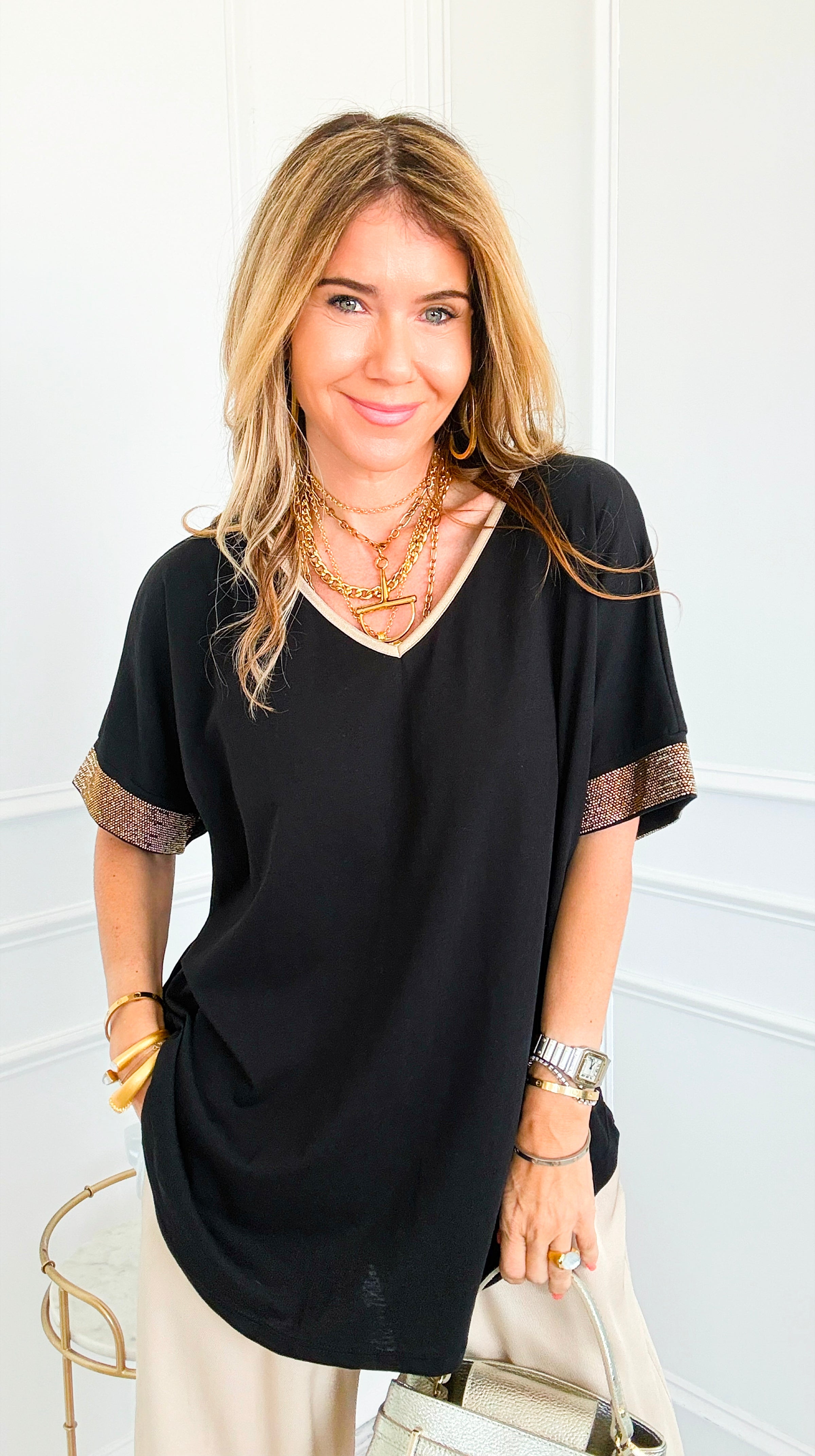 Golden Hour Trim Italian Top- Black