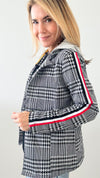 Houndstooth Stripe Hoodie Jacket-160 Jackets-Miley + Molly-Coastal Bloom Boutique, find the trendiest versions of the popular styles and looks Located in Indialantic, FL