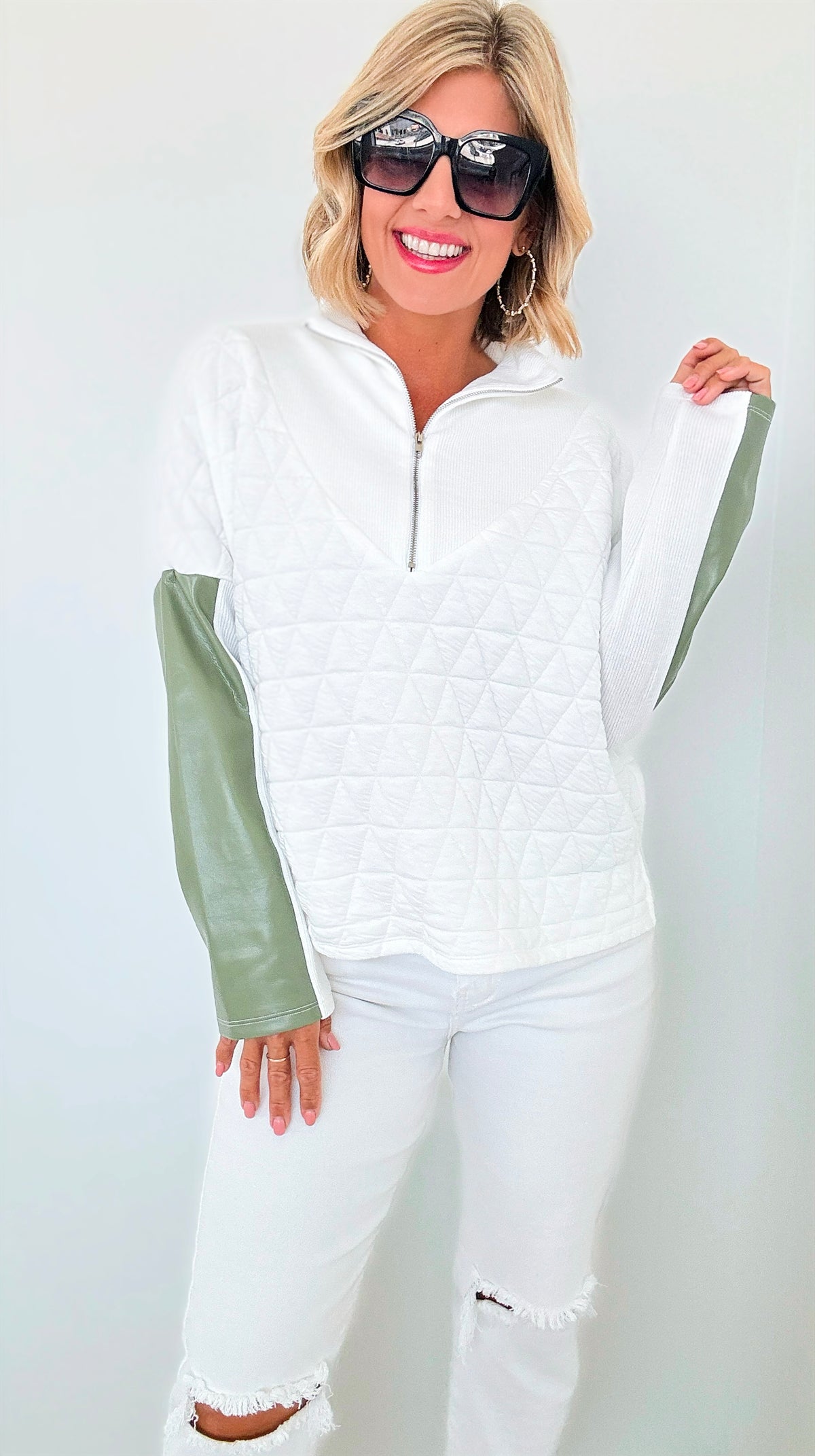 Sierra Quilted Half-Zip Pullover-110 Short Sleeve Tops-THML-Coastal Bloom Boutique, find the trendiest versions of the popular styles and looks Located in Indialantic, FL