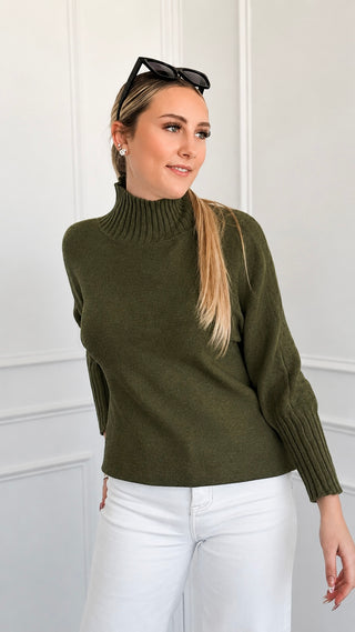 Break Free Long Sleeve Italian Sweater Top - Olive