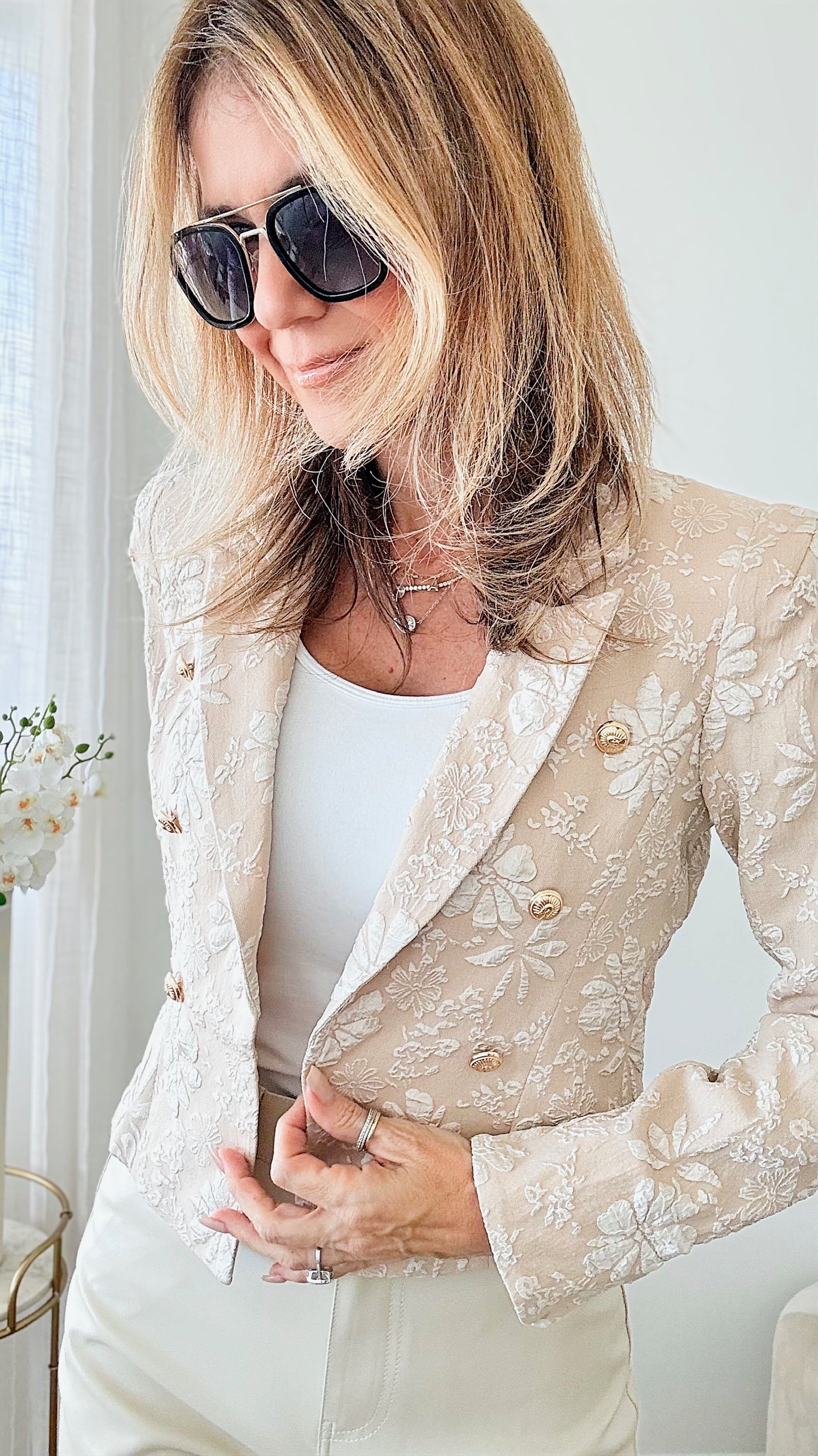 Floral Detailed Blazer-160 Jackets-Rousseau-Coastal Bloom Boutique, find the trendiest versions of the popular styles and looks Located in Indialantic, FL