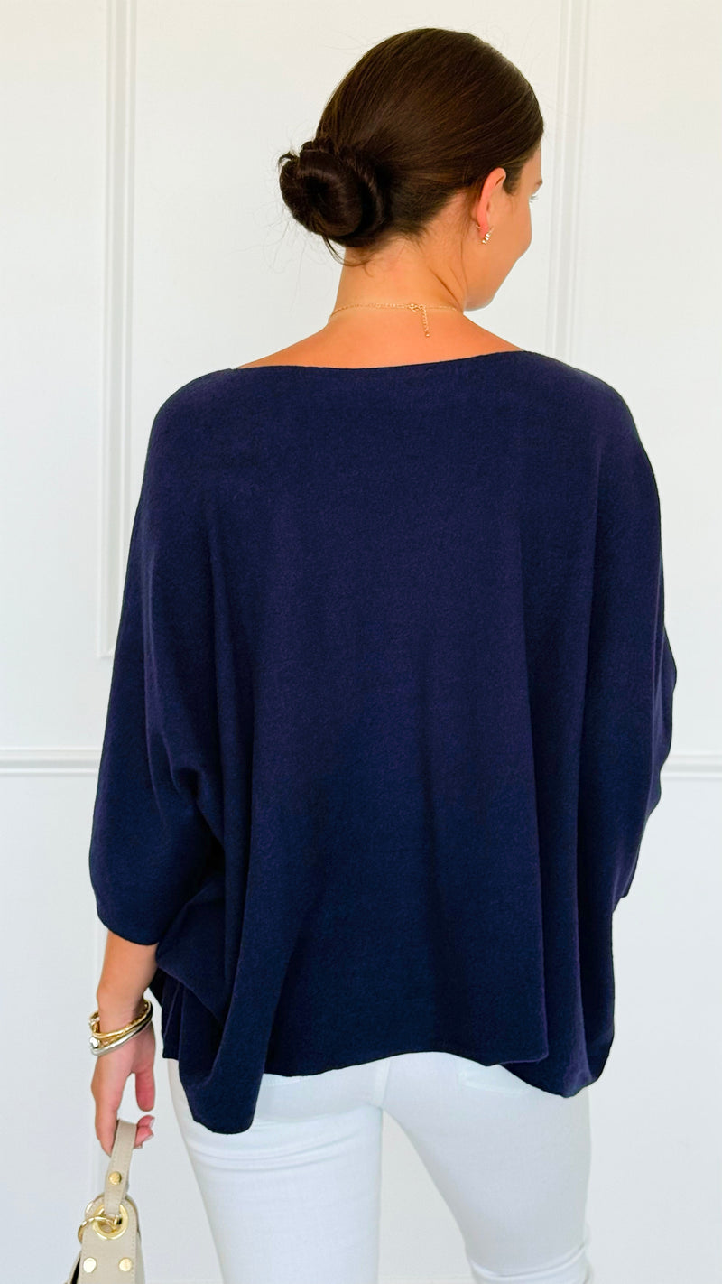 Ease & Flow Italian Dolman Sleeve Sweater-Navy-140 Sweaters-Italianissimo-Coastal Bloom Boutique, find the trendiest versions of the popular styles and looks Located in Indialantic, FL