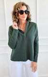 Eileen Cozy Lounge Collar Pullover Top - Deep Forest-110 Long Sleeve Tops-Mono B-Coastal Bloom Boutique, find the trendiest versions of the popular styles and looks Located in Indialantic, FL