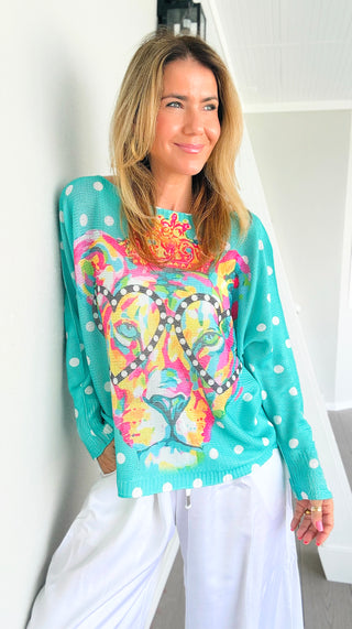 Pre Order - Dots & Wild Colorful Italian St Tropez Knit- Turquoise