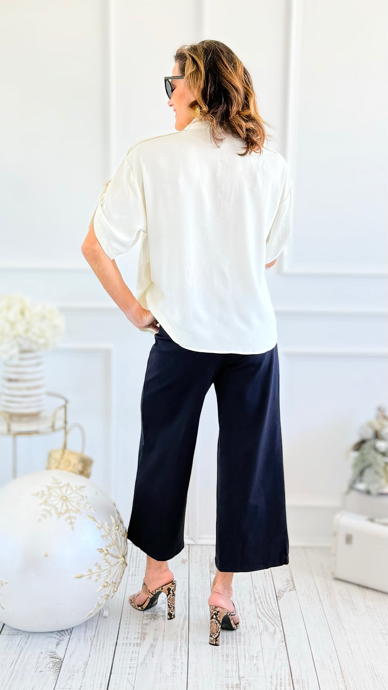 Rose Cropped Wide Leg Pant - Navy Blue-100 Pants-spin usa-Coastal Bloom Boutique, find the trendiest versions of the popular styles and looks Located in Indialantic, FL