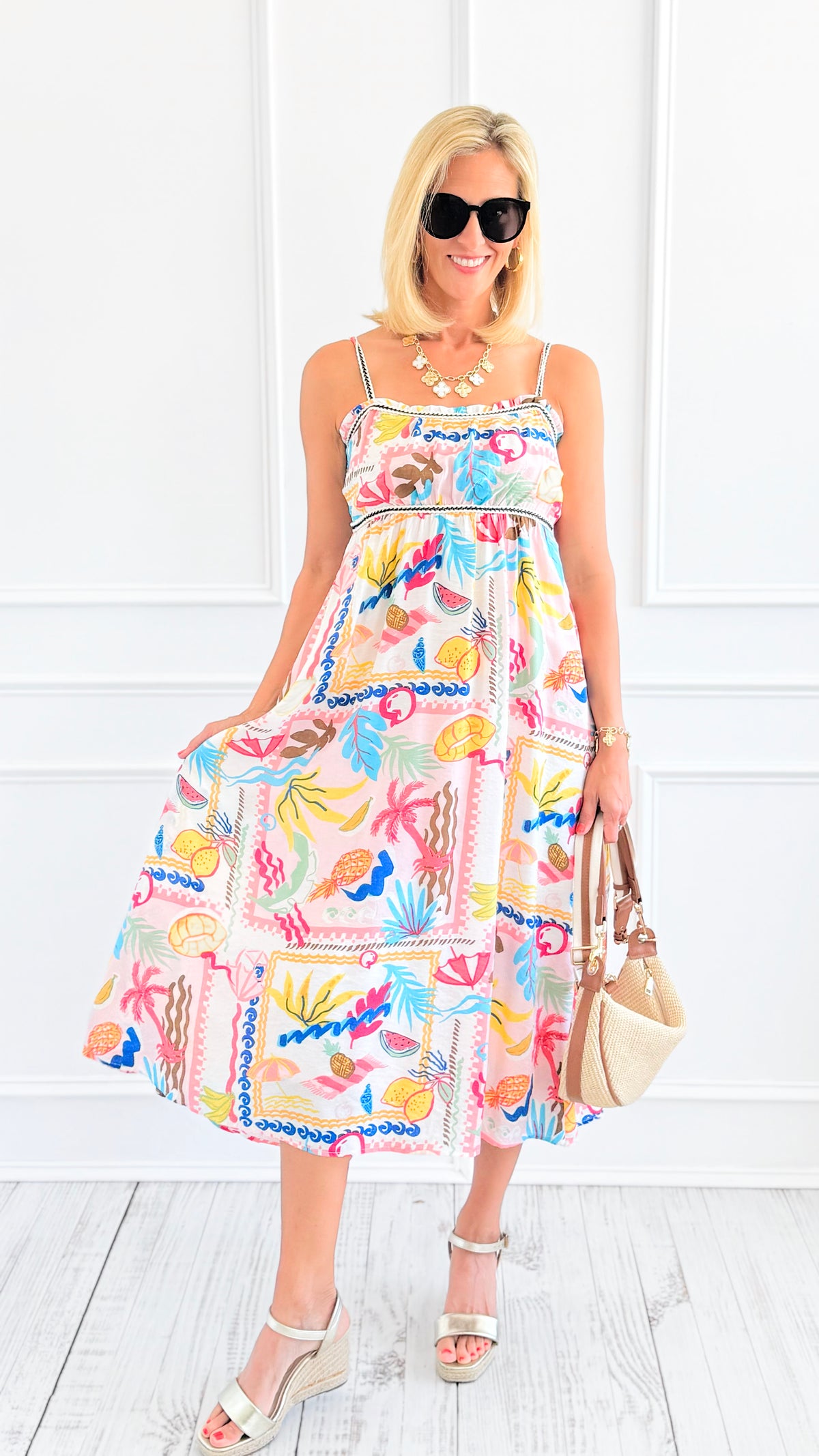 Sun-Drenched Patchwork Dress - Coral-200 Dresses/Jumpsuits/Rompers-Blu Pepper-Coastal Bloom Boutique, find the trendiest versions of the popular styles and looks Located in Indialantic, FL